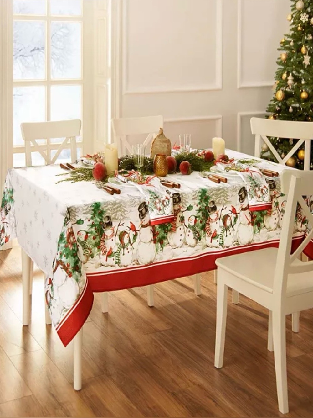 Holiday Snowman Print Tablecloth by